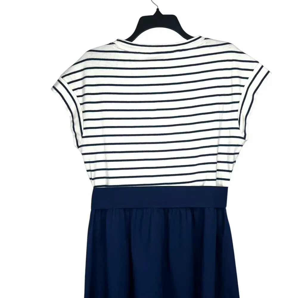 J.CREW Women's Size M Nautical Tie-Waist Knit Blue White Mixed Pattern Dress